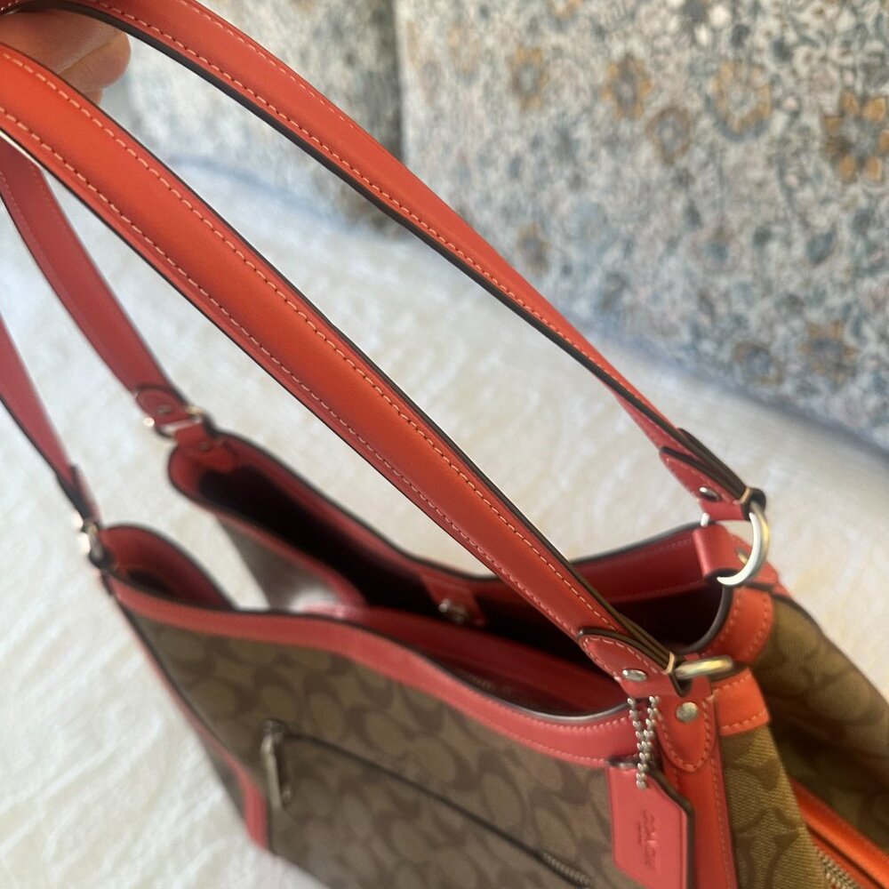 Coach No B2391-C6232 Kristy Shoulder Handbag - Khaki signature - Tangerine - Picture 13 of 15